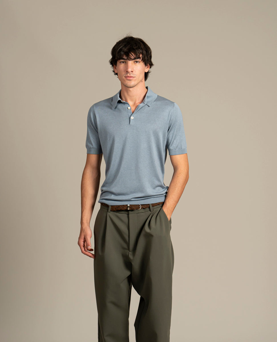 Silk Knitted Polo Shirt - Denim – Paolo Albizzati