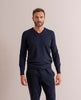 Merino Wool V-Neck Sweater - Navy Blue