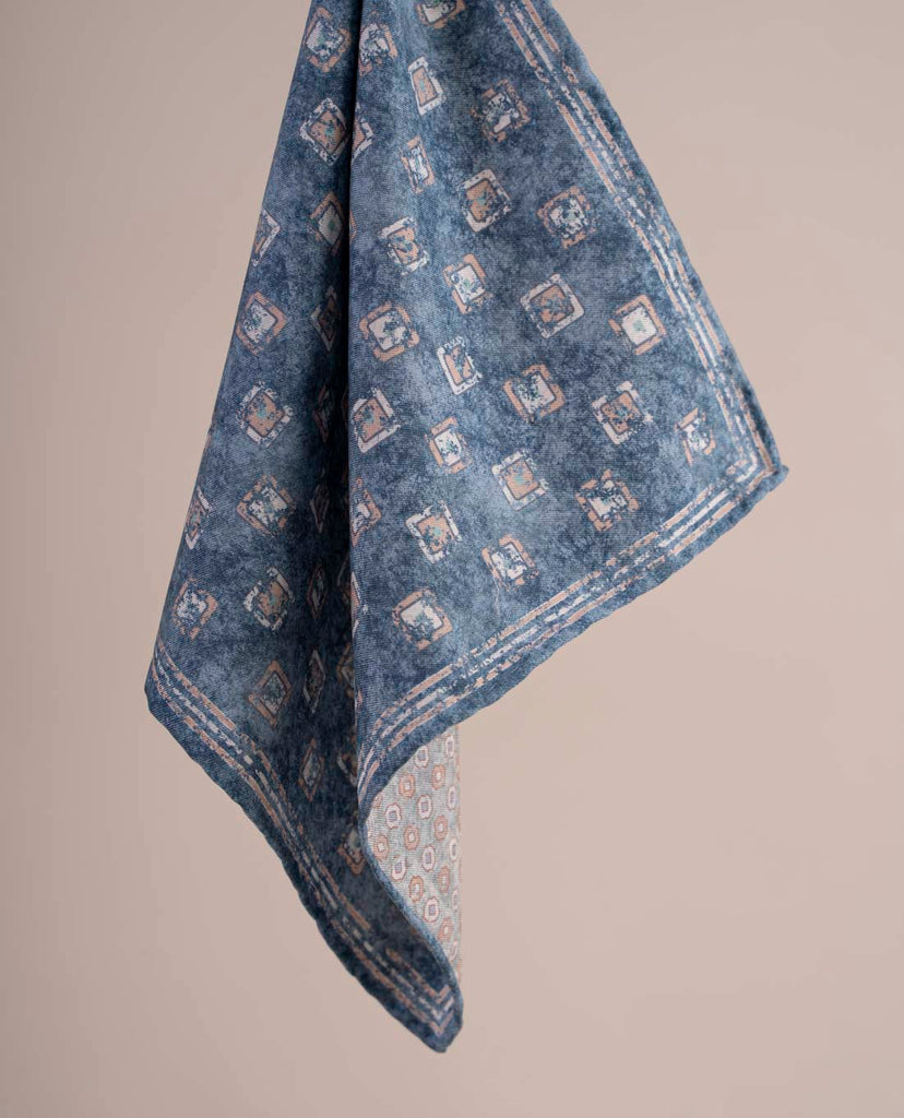 blue silk cotton squares foulard paolo albizzati