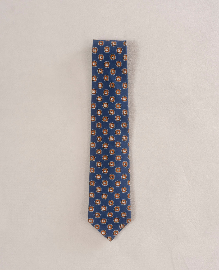cravatta blu in seta con stampa uomo paolo albizzati