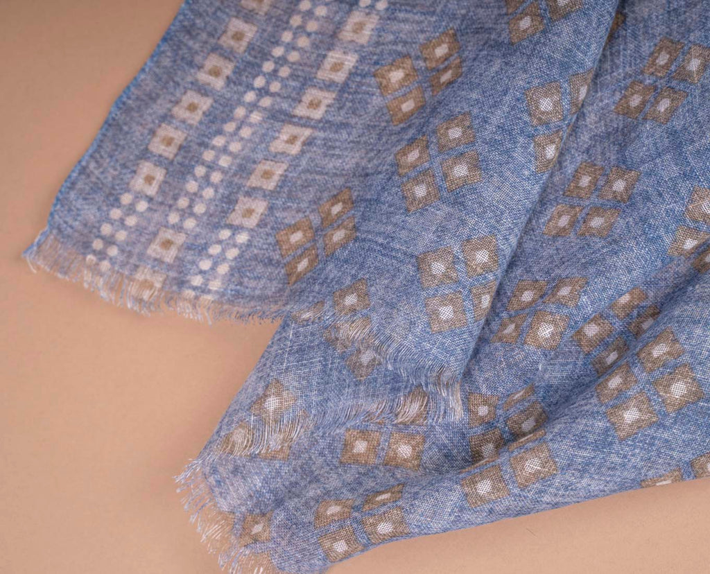 light blue square print scarf paolo albizzati