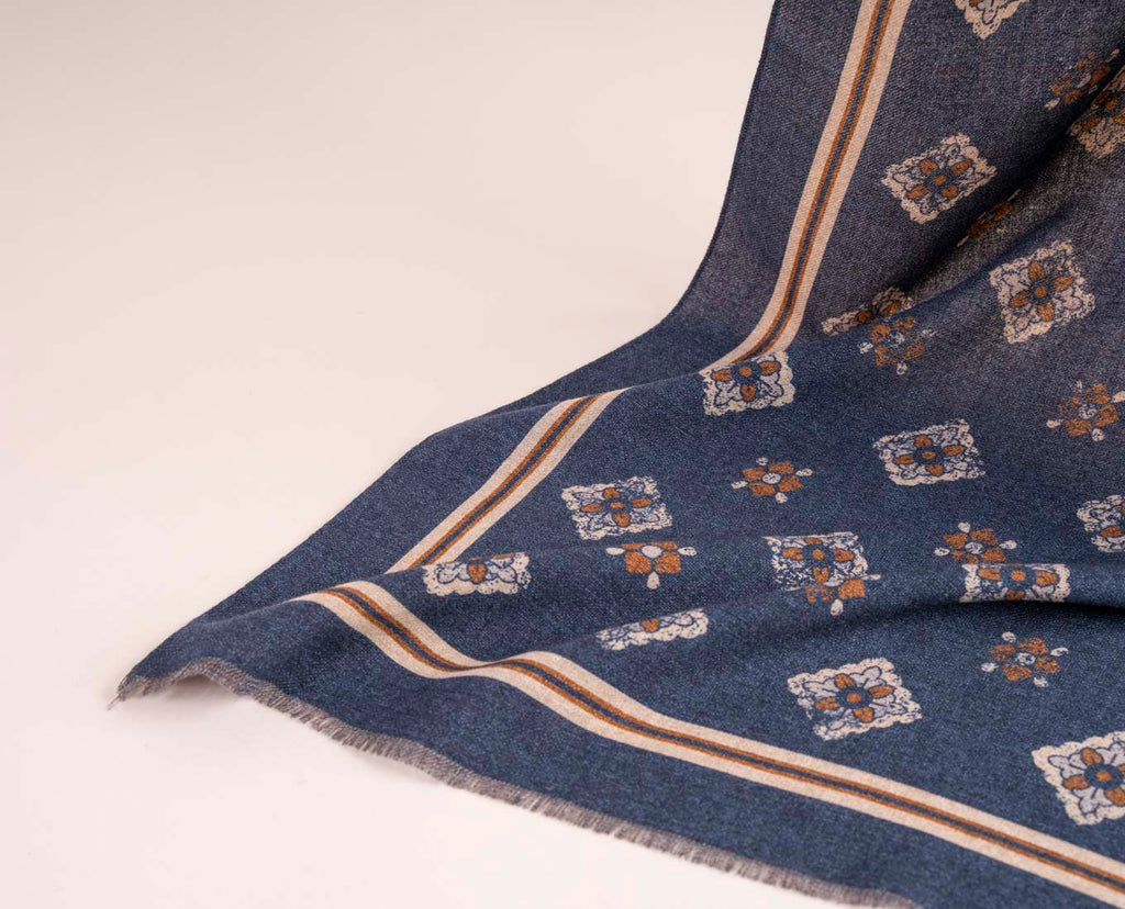 navy medallion wool scarf paolo albizzati