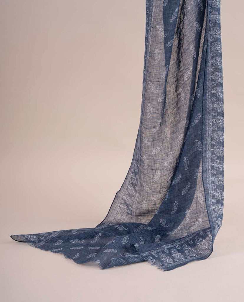 blue paisley print linen scarf paolo albizzati 