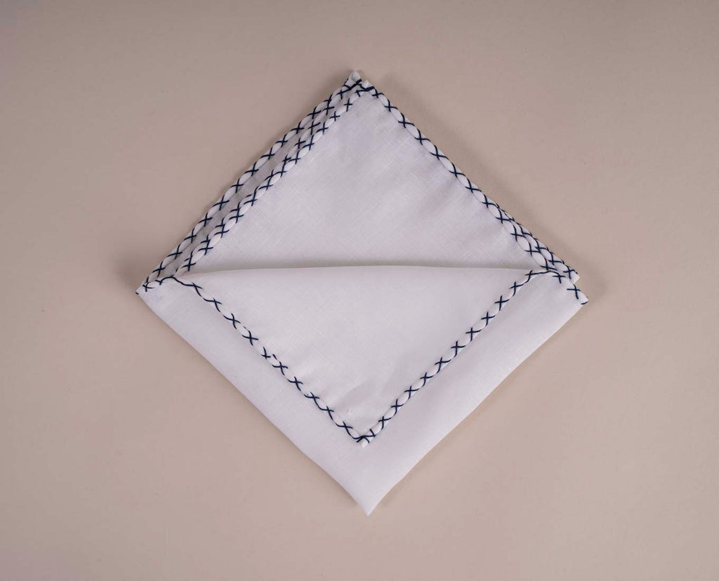 blue stitched linen foulard paolo albizzati