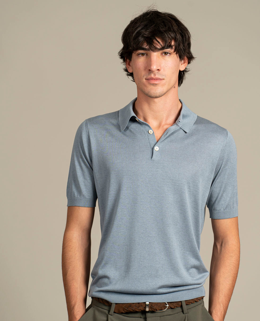 Silk Knitted Polo Shirt - Denim – Paolo Albizzati
