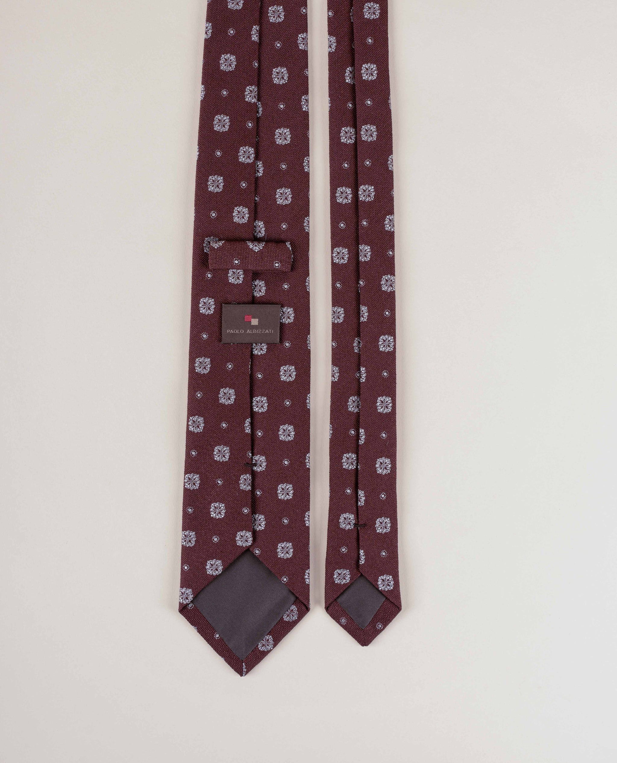 Burgundy Floral Motif Bouclè Silk Tie | Paolo Albizzati display picture 1