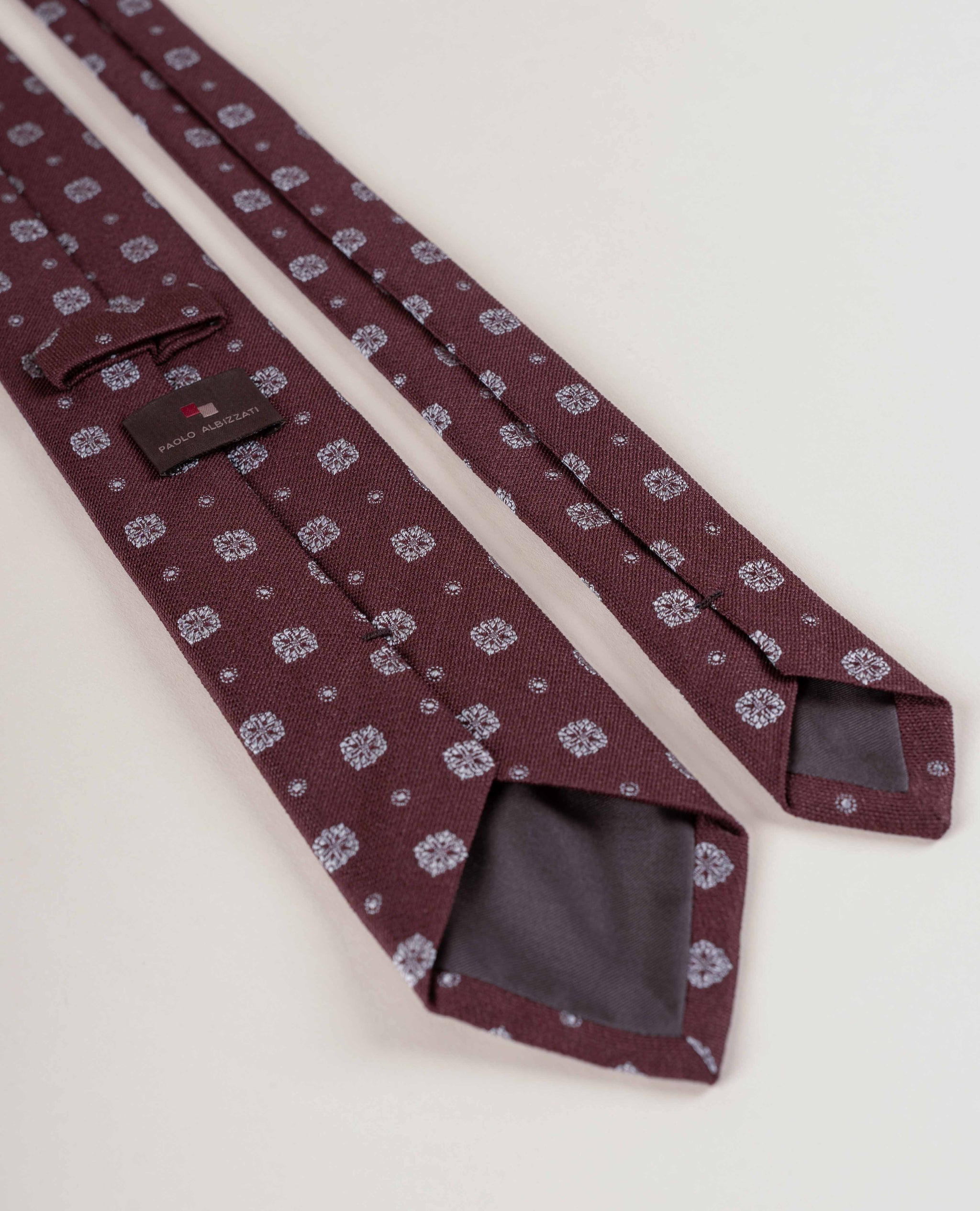 Burgundy Floral Motif Bouclè Silk Tie | Paolo Albizzati display picture 1