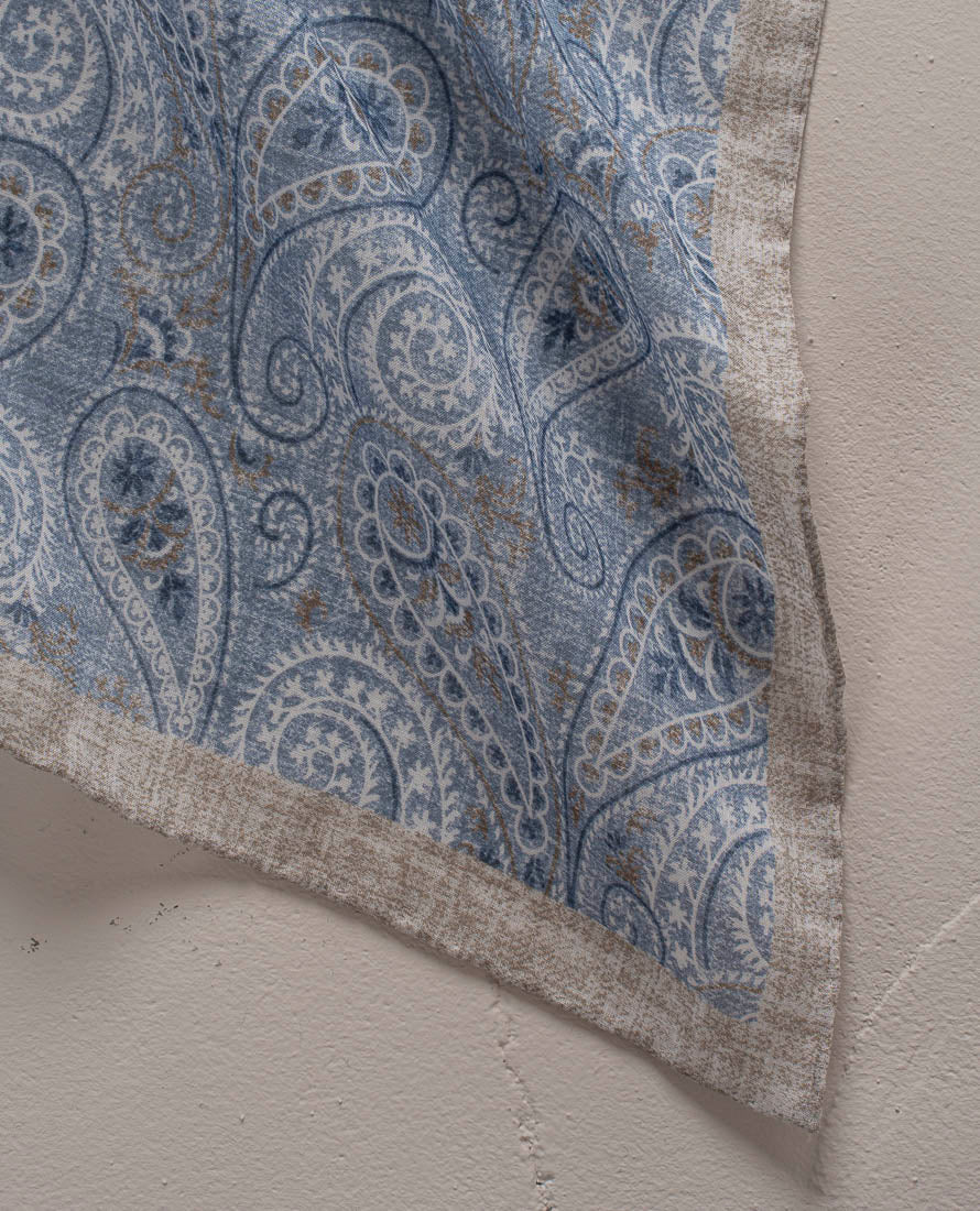 Sciarpa Bandana Quadrata In Cotone Morbido Trasparente, Fantasia Paisley Verde/blu/marrone Chiaro