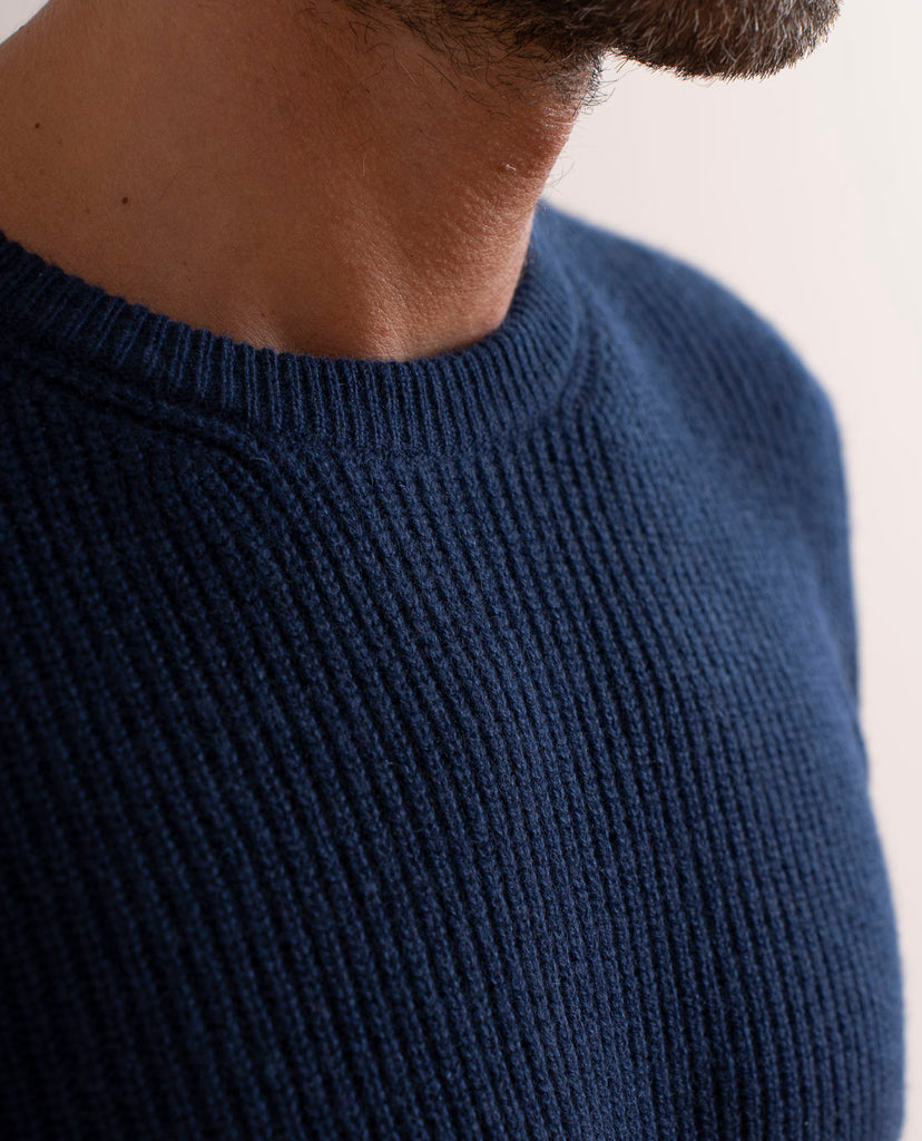 Navy Blue Ribbed Sweater Navy Blue Pure Cashmere Rib Sweater | Paolo Albizzati
