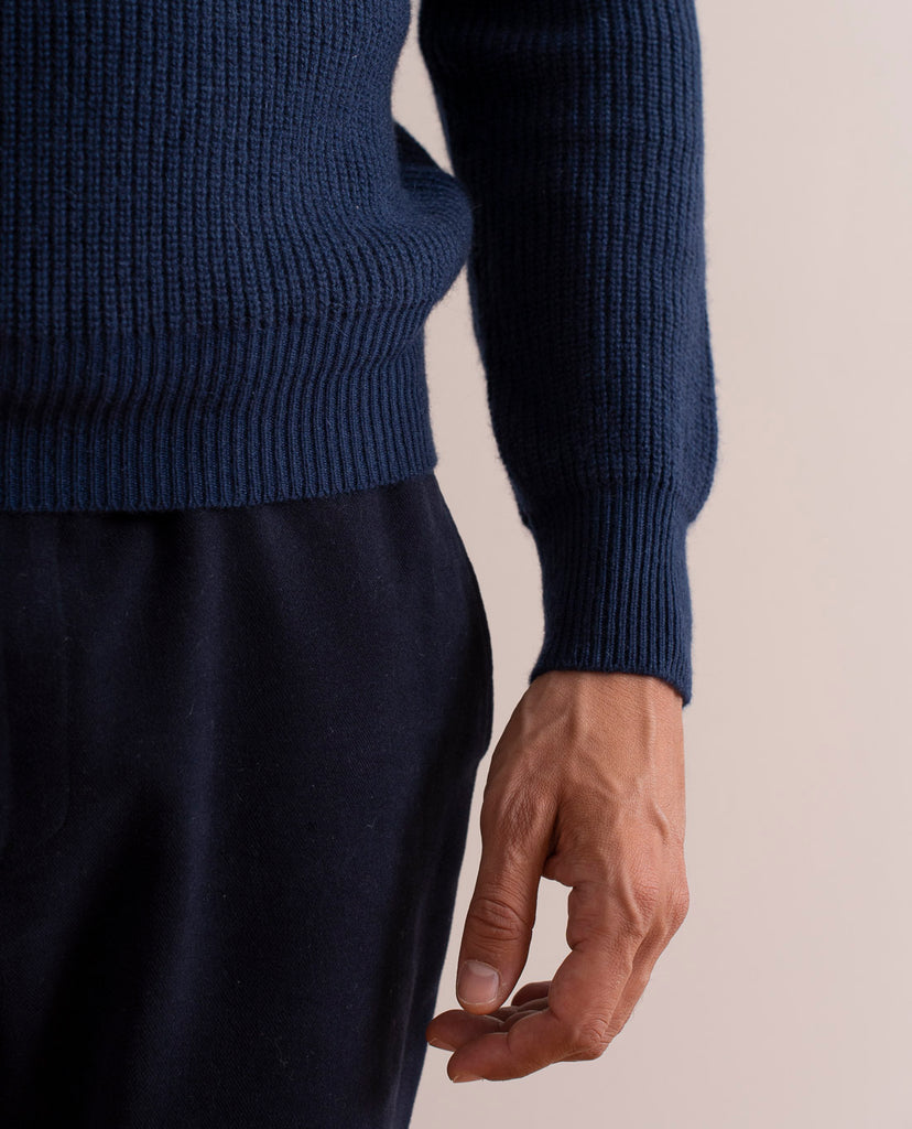 Navy Blue Ribbed Sweater Navy Blue Pure Cashmere Rib Sweater | Paolo Albizzati