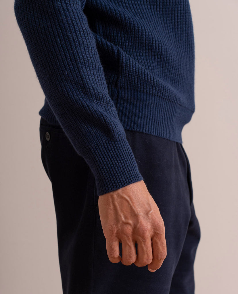 Navy Blue Ribbed Sweater Navy Blue Pure Cashmere Rib Sweater | Paolo Albizzati