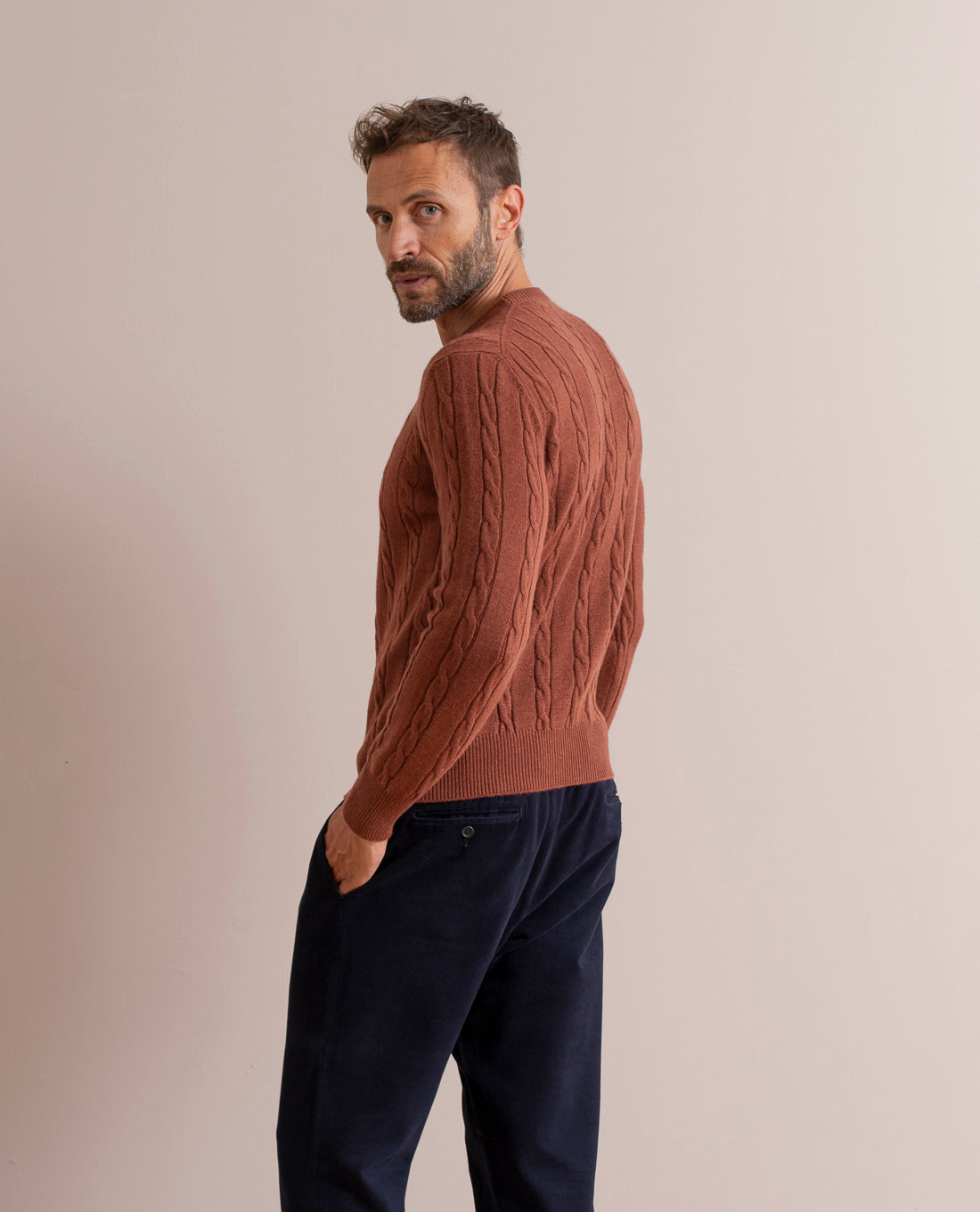 Rust Pure Cashmere Cable Knit Sweater | Paolo Albizzati