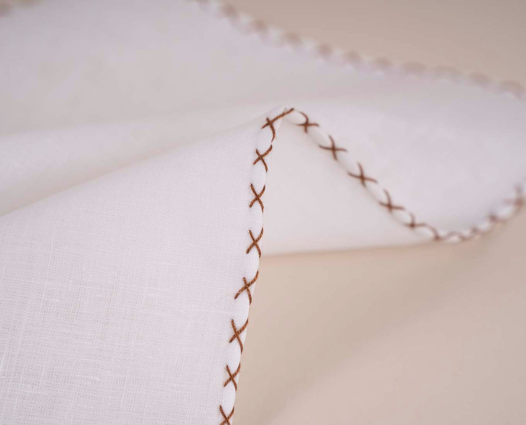 brown stitched linen foulard paolo albizzati