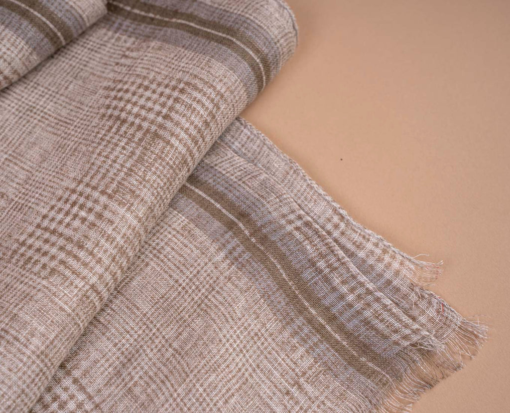 beige plaid check linen scarf paolo albizzati 