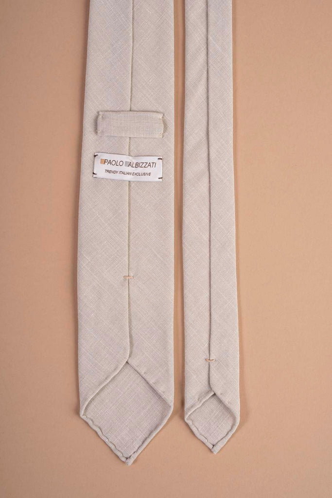 beige plain linen tie paolo albizzati