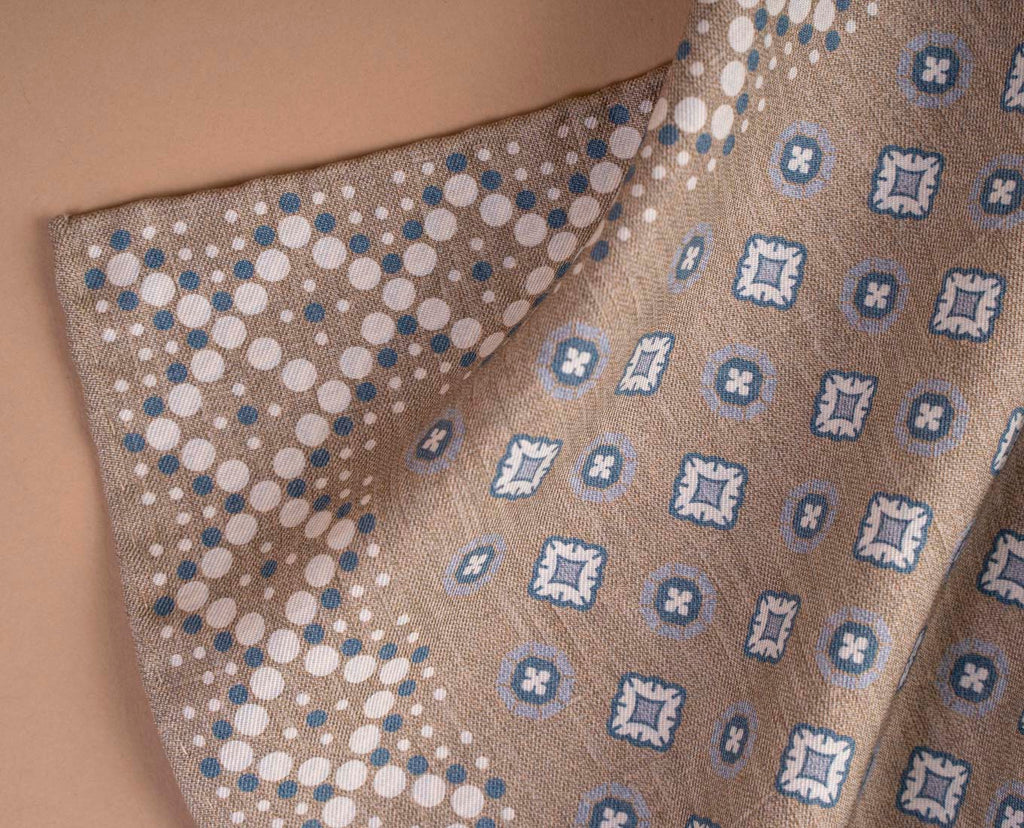 beige medallion pocket square paolo albizzati