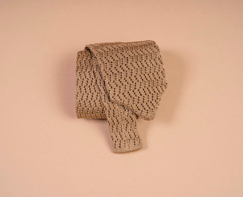 beige solid pointed knitted tie paolo albizzati