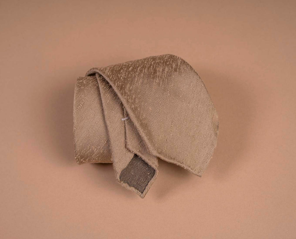 beige shantung woven silk tie paolo albizzati