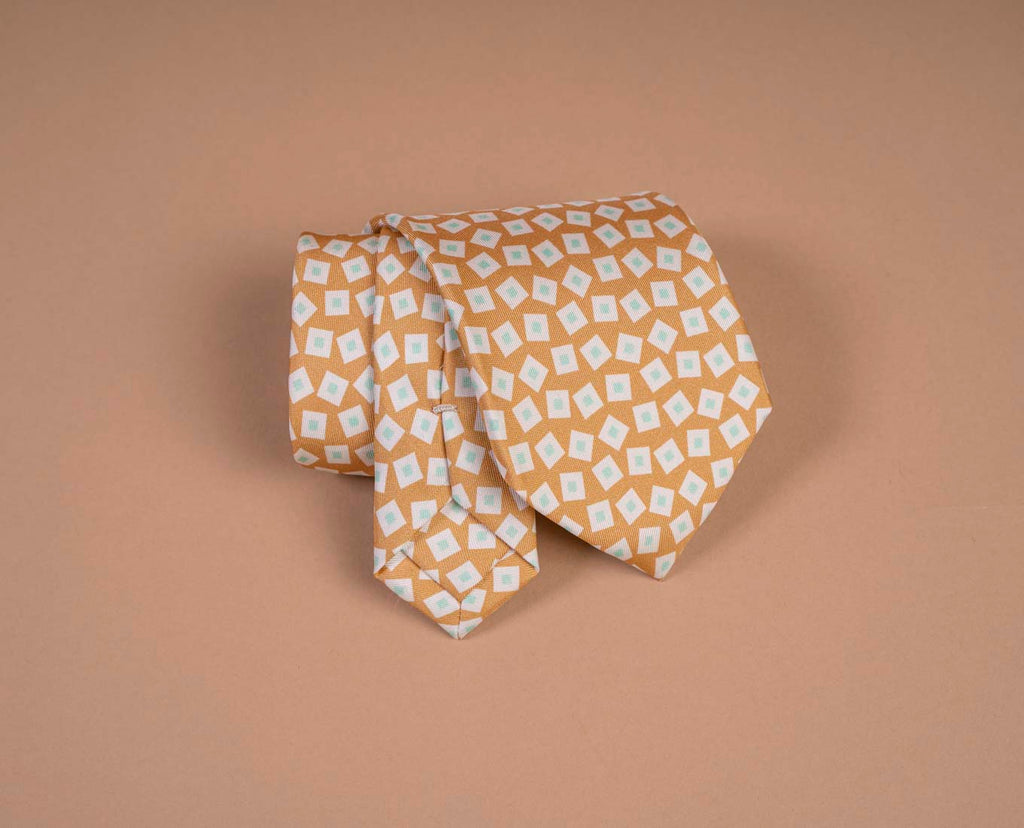 cravatta beige seta twill quadri paolo albizzati 