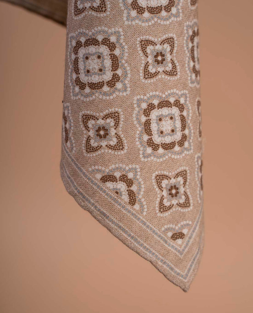 beige tile print pocket square paolo albizzati