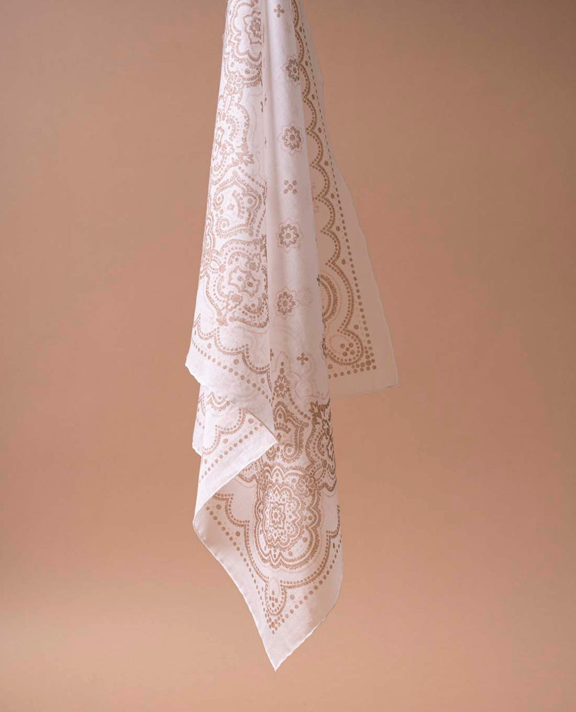 beige white paisley cotton scarf paolo albizzati