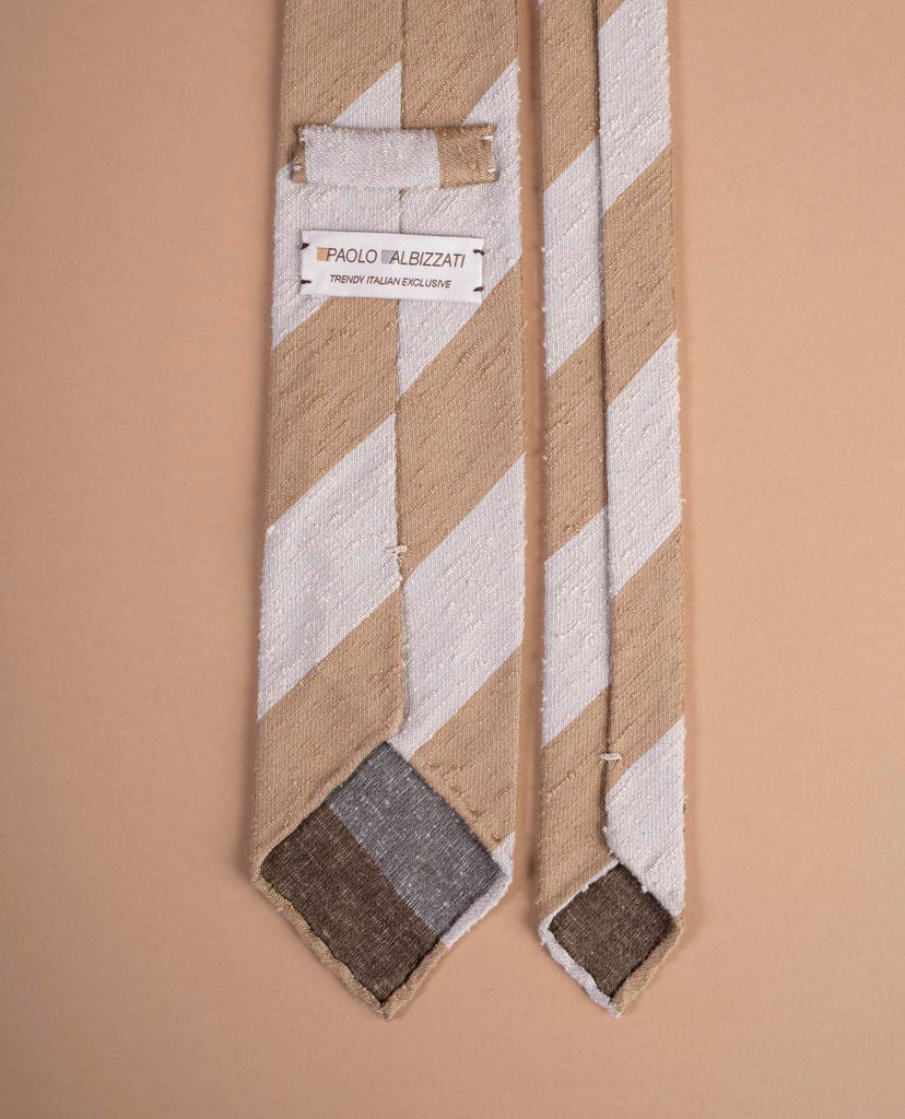 beige striped shantung silk tie paolo albizzati 