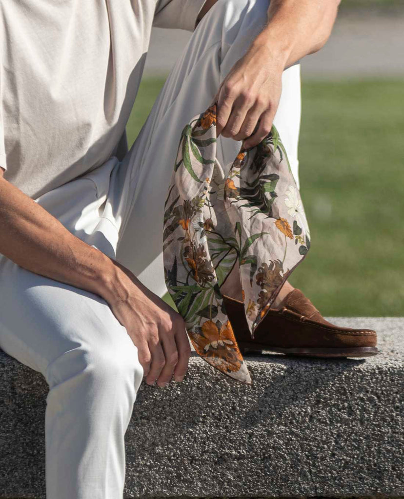 beige cotton print floral bandana for man paolo albizzati