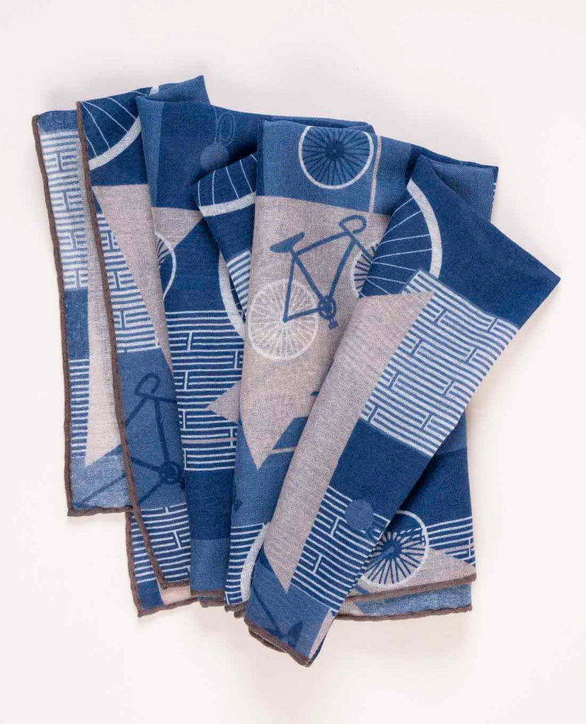 blue and grey soft wool scarf with printed bike for man paolo albizzati