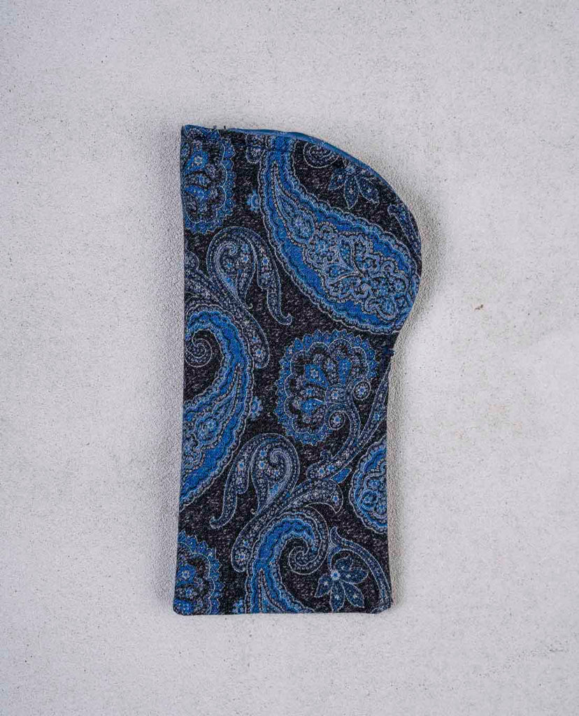 blue printed paisley wool eyewear case made with silk lining for man paolo albizzati