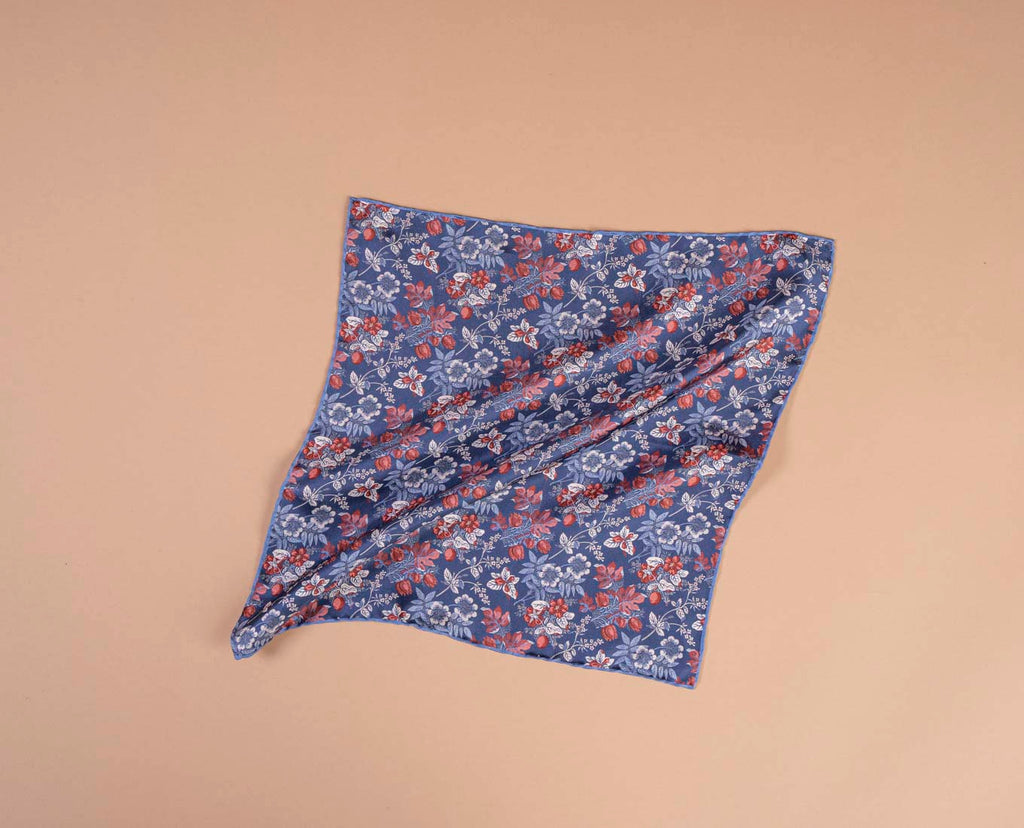 pochette blu floreale twill seta paolo albizzati