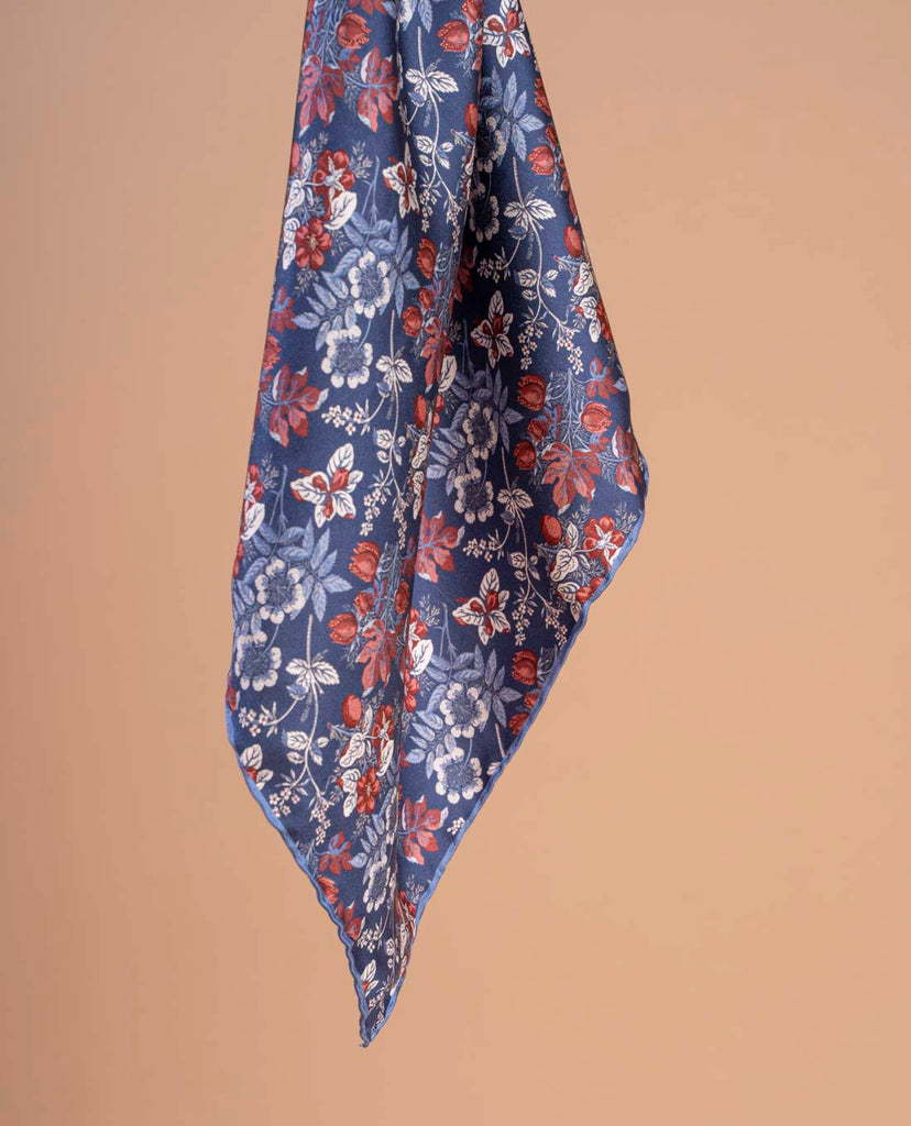 blue floral twill silk pocket square paolo albizzati