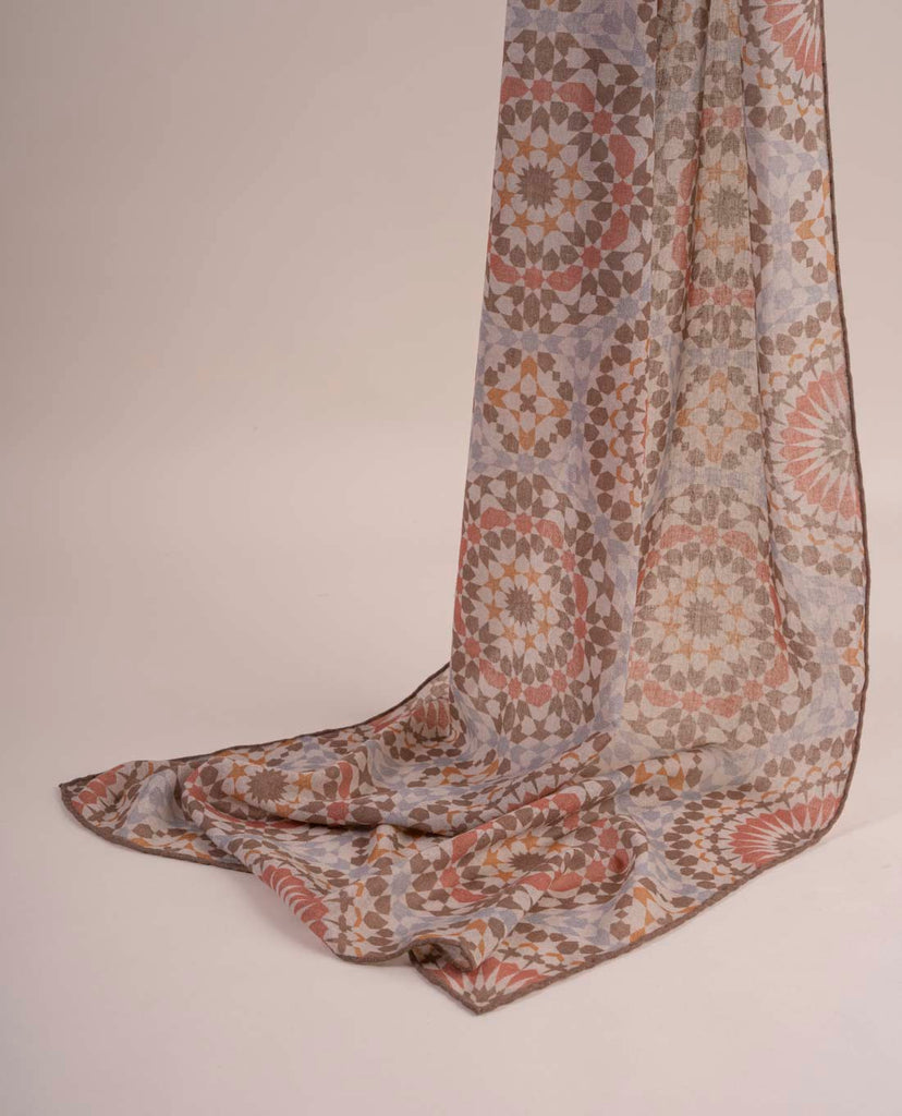 brown geometric wool scarf paolo albizzati