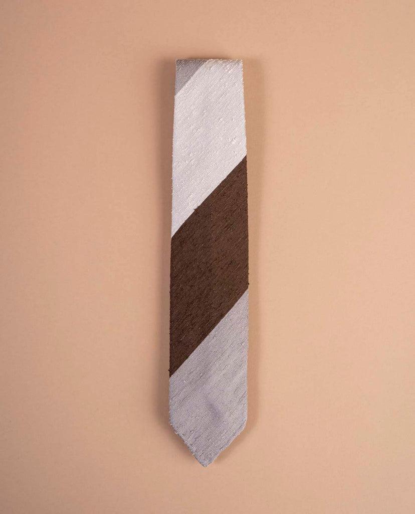 brown grey stripe shantung tie paolo albizzati 