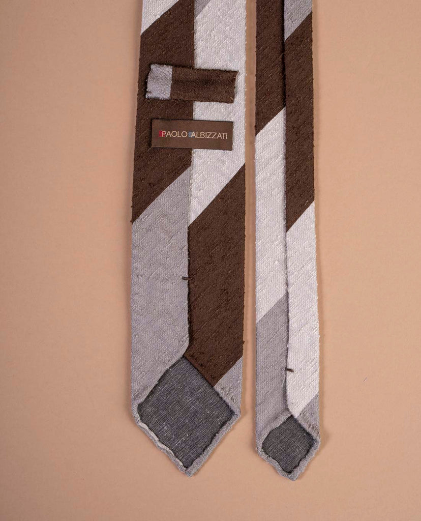 brown striped shantung silk tie paolo albizzati 