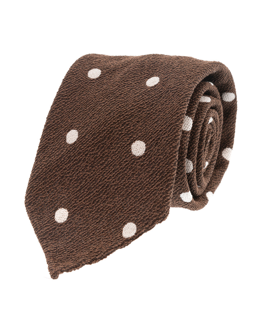 brown boucle silk tie white dots paolo albizzati
