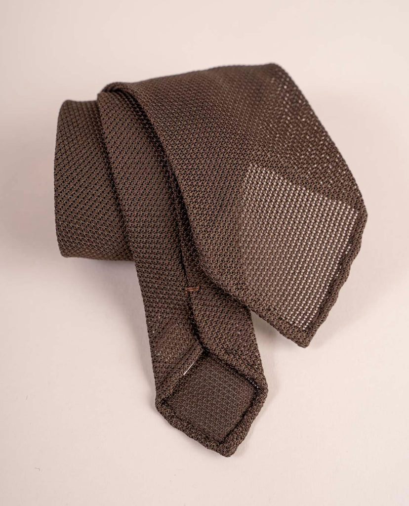 brown plain grenadine tie paolo albizzati
