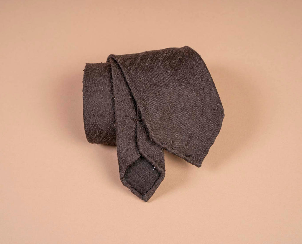 brown plain shantung silk tie paolo albizzati 