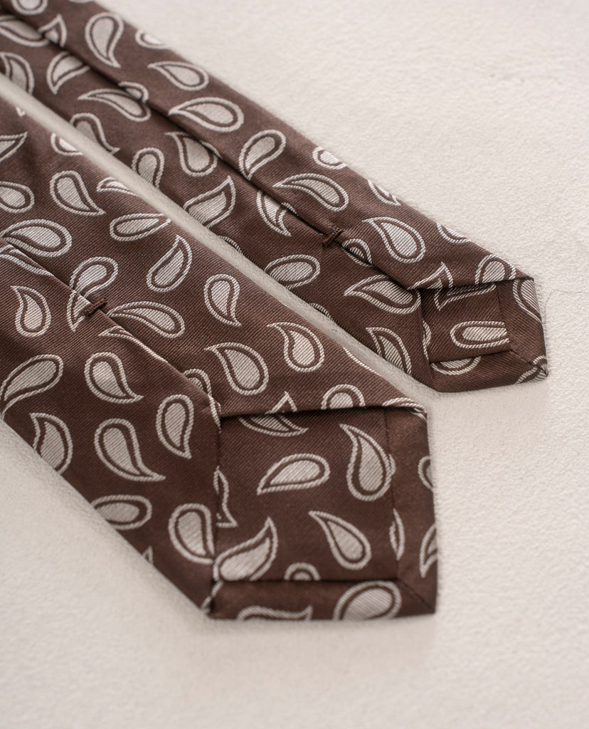 brown and white silk tie for man paolo albizzati