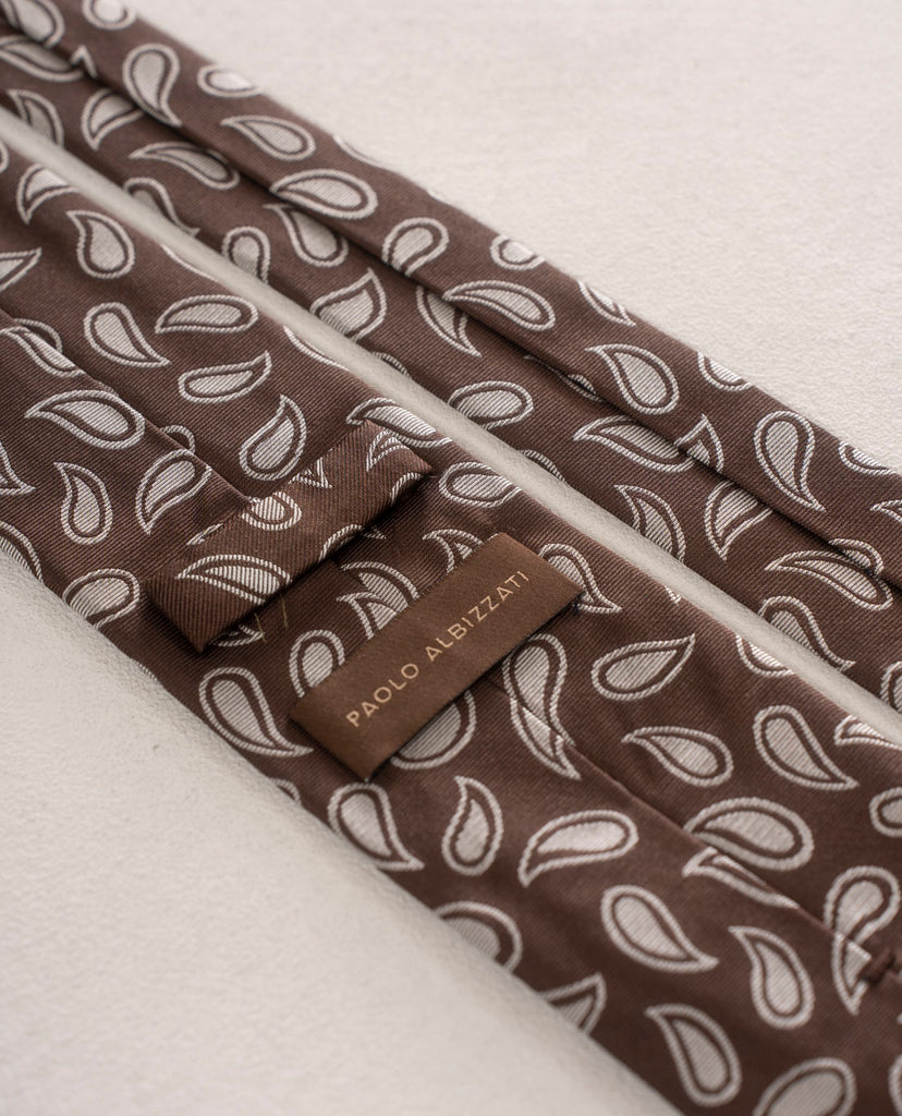brown and white silk tie for man paolo albizzati