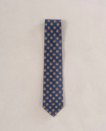 cravatta blu in seta con stampa uomo paolo albizzati