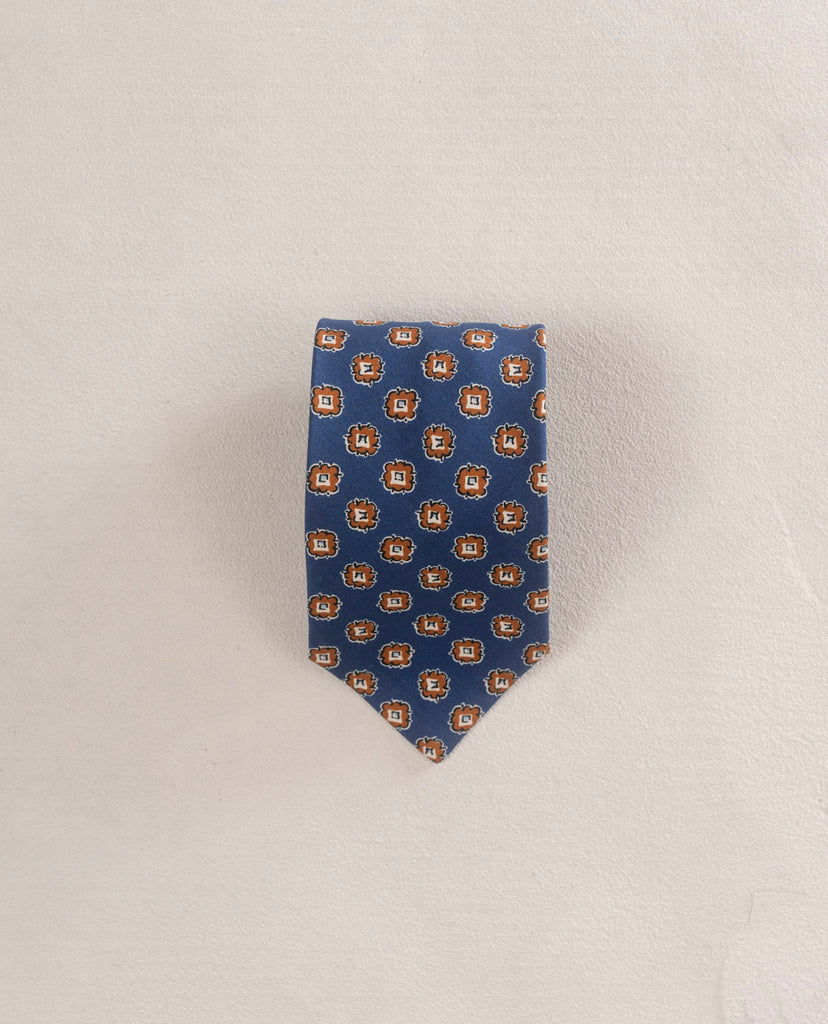 cravatta blu in seta con stampa uomo paolo albizzati