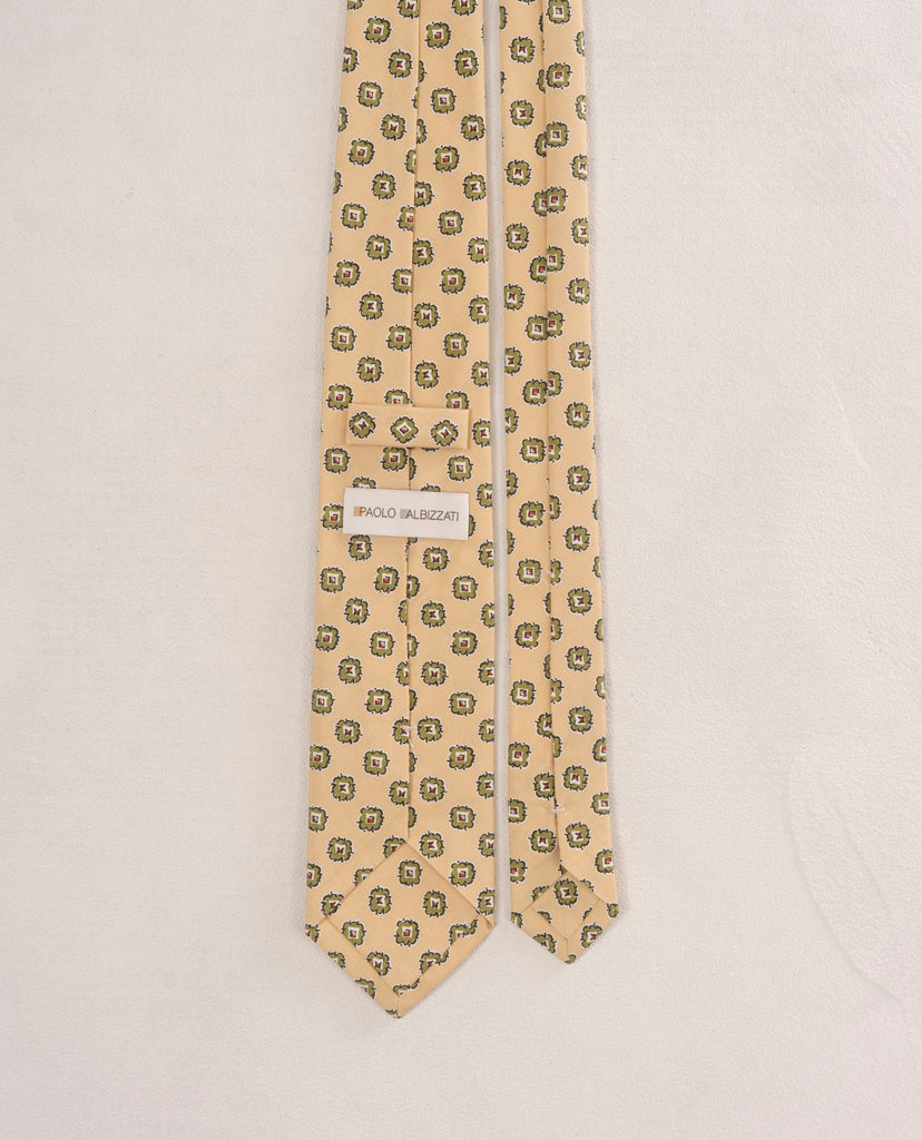 cravatta gialla in seta con stampa medaglione per uomo paolo albizzati