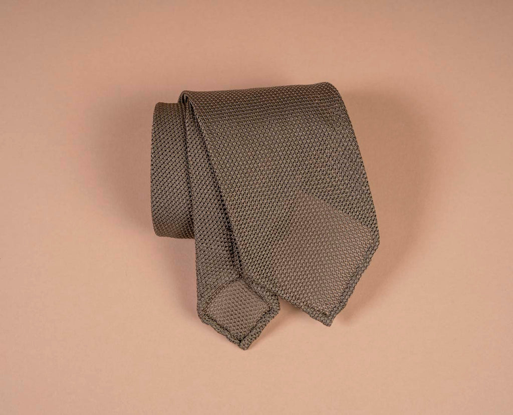 khaki solid grenadine silk tie paolo albizzati 
