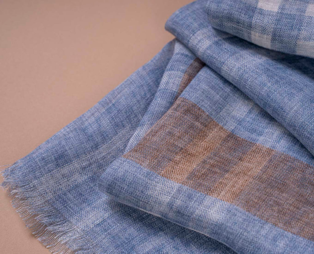 blue maxi check print linen scarf paolo albizzati 