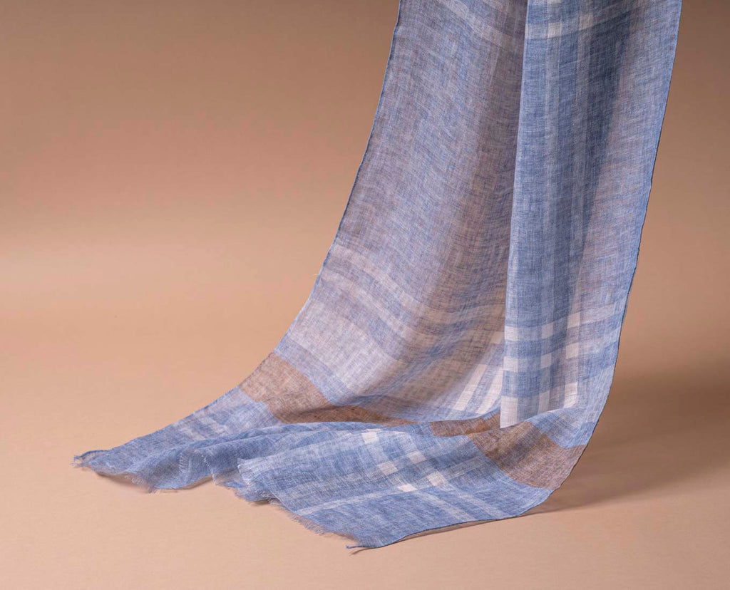sciarpa blu denim quadri lino paolo albizzati 