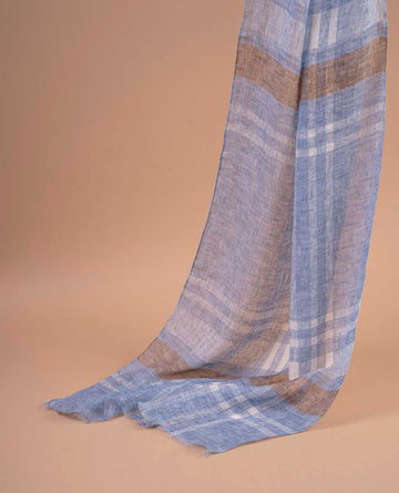 denim blue check linen scarf paolo albizzati 