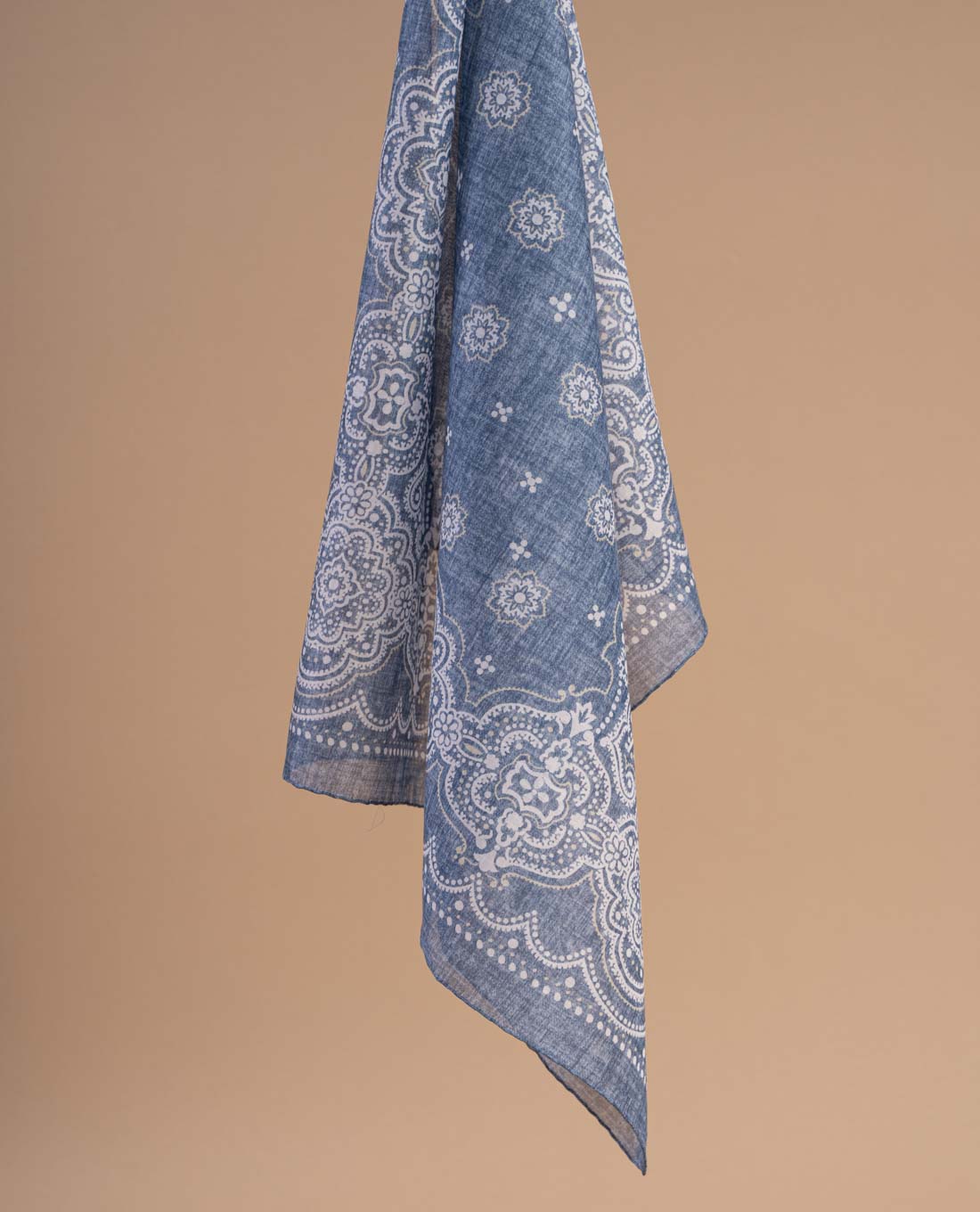 Denim Blue Paisley Print Cotton Bandana Paolo Albizzati