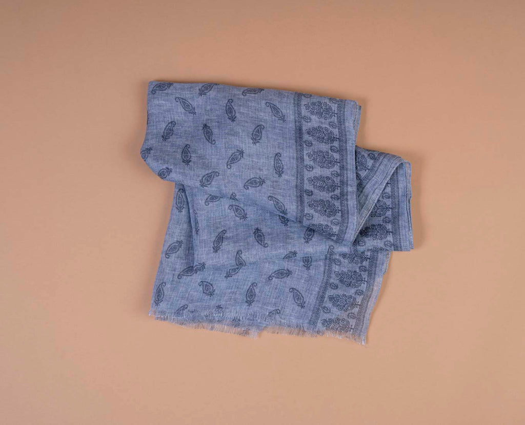 blue paisley print linen scarf paolo albizzati 