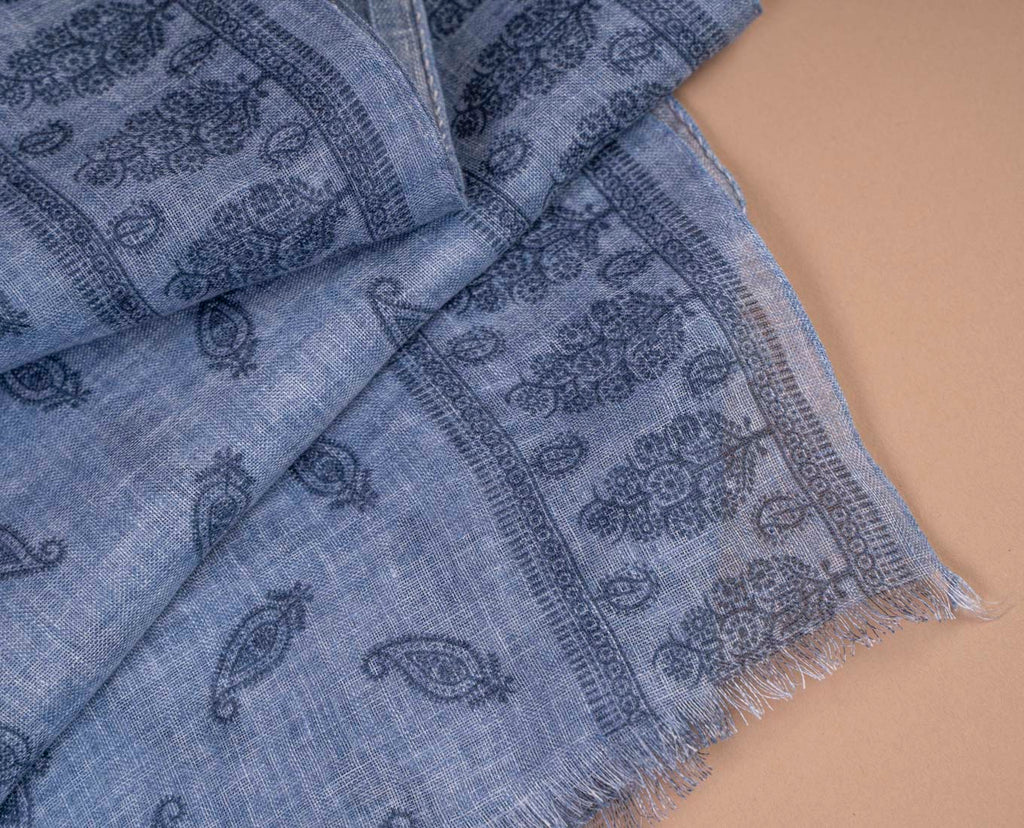 denim blue linen paisley scarf paolo albizzati 