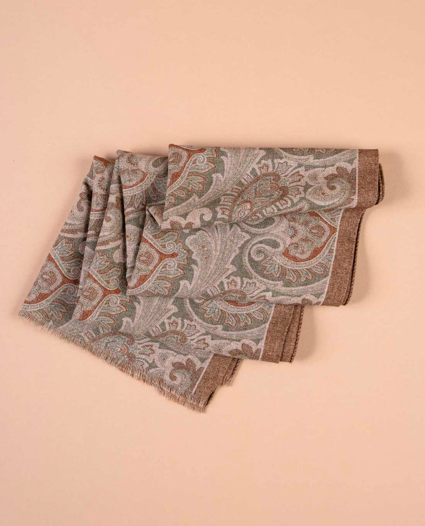 green wool printed scarf per men paolo albizzati